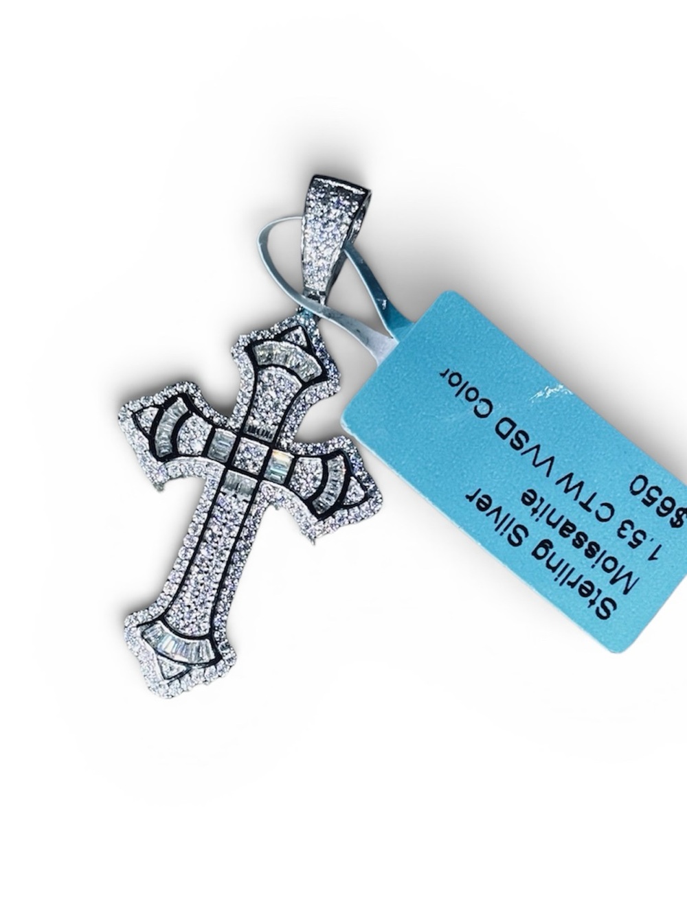 Solid 925 Sterling Silver VVS Moissanite Cross Pendant - Picture 12 of 13